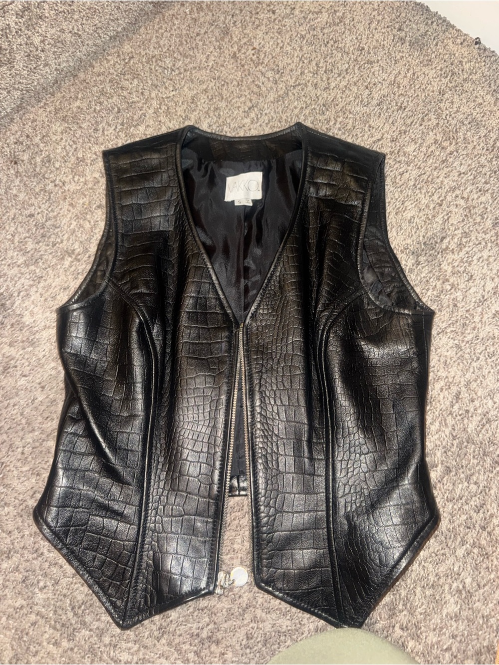 100% Leather biker Black Croc-Embossed Vest sz small